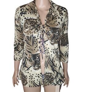 Rave Vintage Y2K Tiger Lion Print Tie Front Top Women's S Animal Print